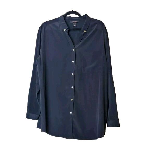 Style & Co Womens 16 Long Sleeve‎ Black Satin Top Button Up Tunic XL Career - Picture 1 of 8